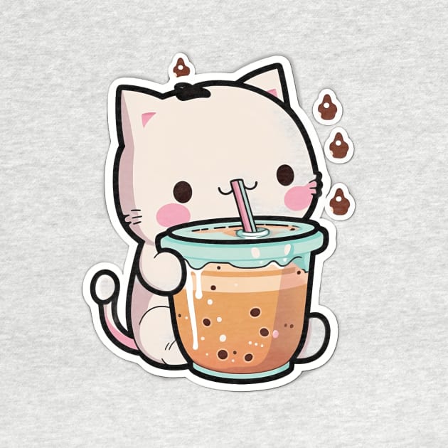 Cute Cat Drinking Bubble Tea Cartoon Boba Drawing by kiddo200